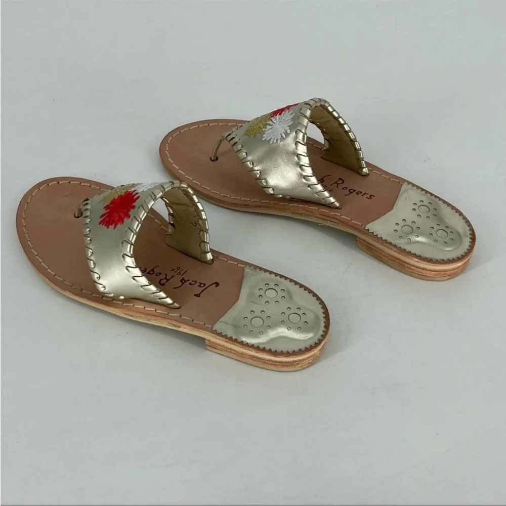 JACK ROGERS NEW FIREWORKS METALLIC GOLD COLORFUL SLIP ON SANDALS 6 - Picture 4 of 7